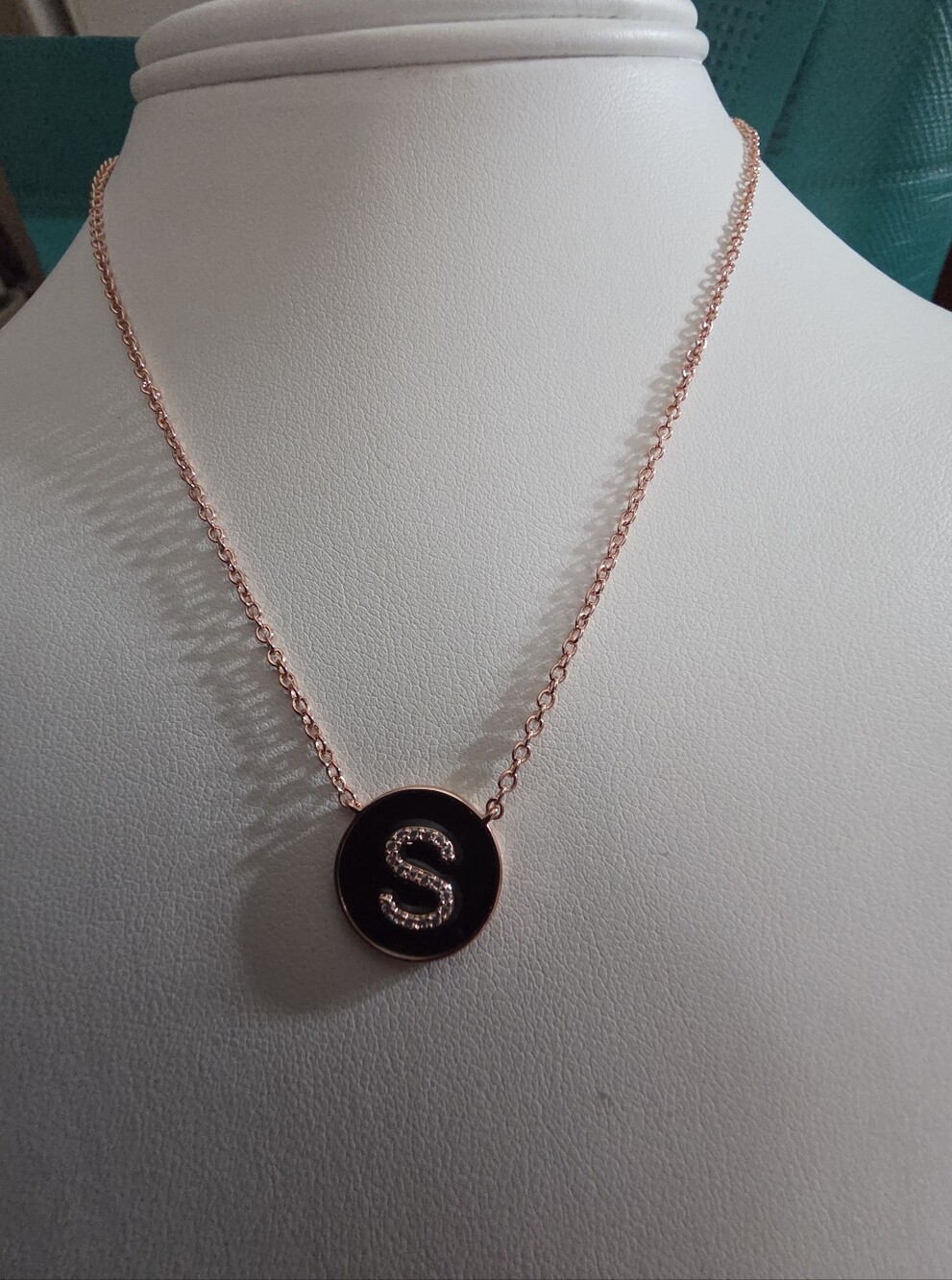 10K Gold Filled Rose Gold Crystal “S” Initial Necklace